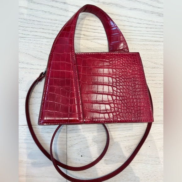 Zara Croc City Bag Small Purse Shoulder Bag Clutch Petite Red Ref 6092/010 - Picture 8 of 13